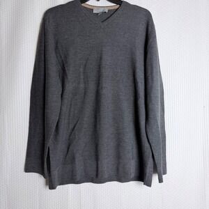 Greg Norman Merino Wool Men V Neck Long Sleeve Sweater Gray Large Cozy Warm